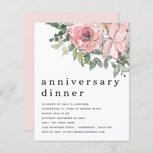 Budget Blush Pink Floral Jubileum Dinner Invite