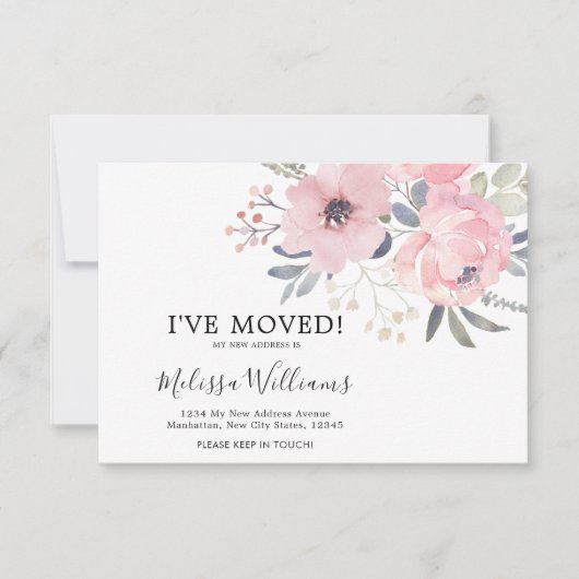 BUDGET Blush Pink Floral Moving Announcard Aankondiging (Voorkant)