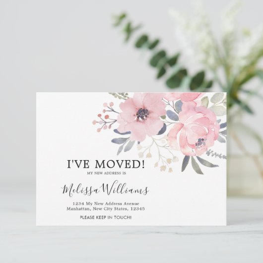 BUDGET Blush Pink Floral Moving Announcard Aankondiging (Staand voorkant)