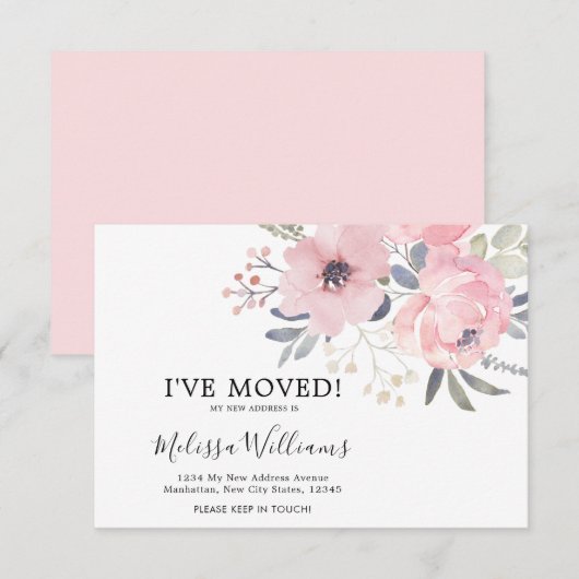 BUDGET Blush Pink Floral Moving Announcard Aankondiging (Voorkant / Achterkant)
