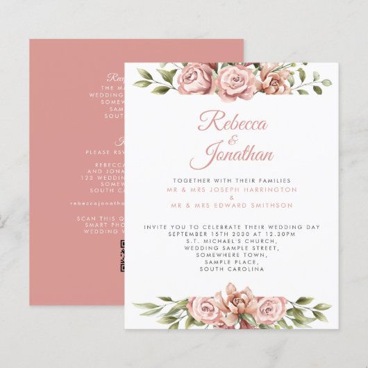 Budget Blush Pink Floral Paper Weddenschap (Voorkant / Achterkant)