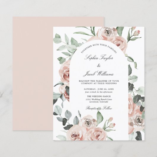 Budget Blush Pink Floral Rozen Weddenschap (Voorkant / Achterkant)