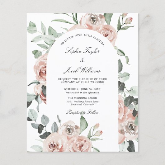 Budget Blush Pink Floral Rozen Weddenschap (Voorkant)