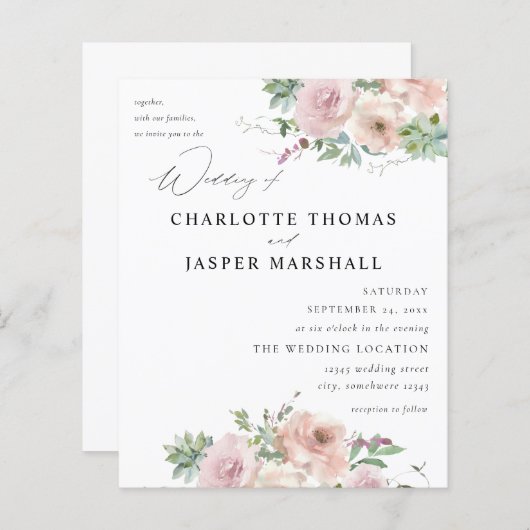 Budget Blush Pink Floral & Succulent Wedding (Voorkant / Achterkant)