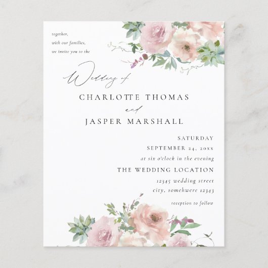Budget Blush Pink Floral & Succulent Wedding V2 (Voorkant)