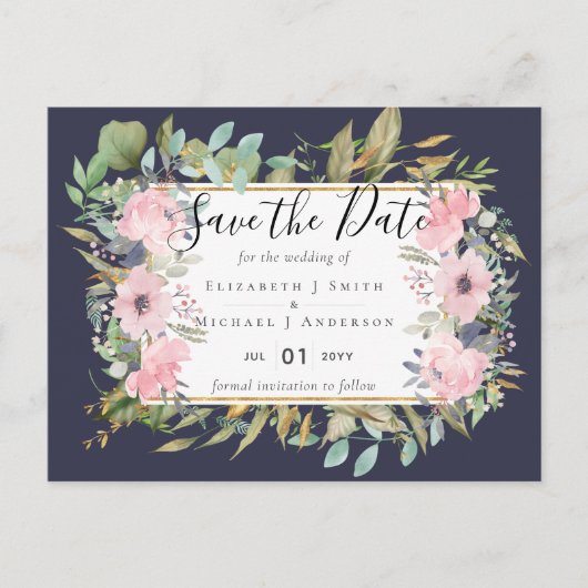 BUDGET Blush Pink Floral Weddenschap Briefkaart (Voorkant)