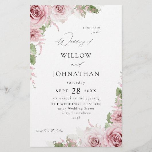Budget Blush Pink Floral Wedding Flyer (Voorkant)