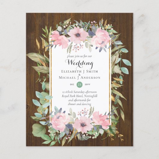 BUDGET Blush Pink Floral Wedding Invitations (Voorkant)