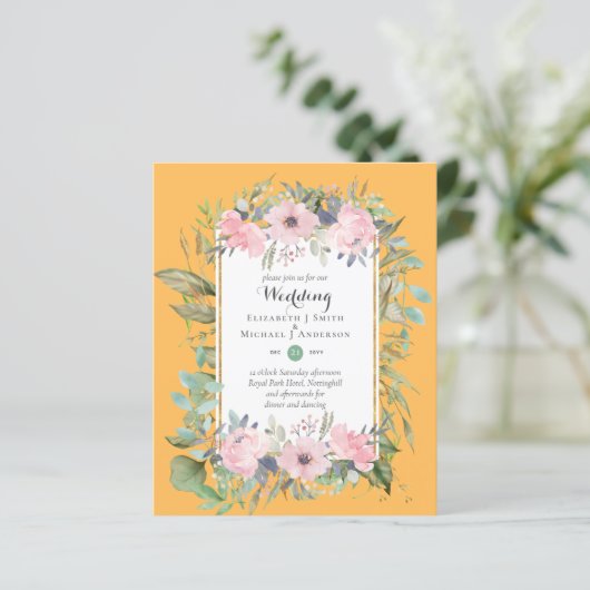BUDGET Blush Pink Floral Wedding Invitations (Staand voorkant)