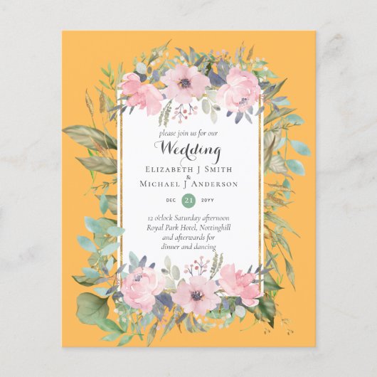 BUDGET Blush Pink Floral Wedding Invitations (Voorkant)