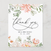 Budget Blush Pink Floral Wedding Thank You Card (Voorkant)