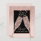 Budget Blush Pink Glitter Champagne Nieuwjaarskaar (Voorkant / Achterkant)