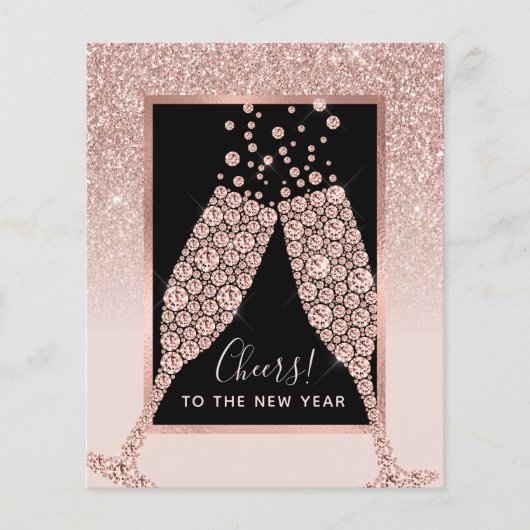 Budget Blush Pink Glitter Champagne Nieuwjaarskaar (Voorkant)