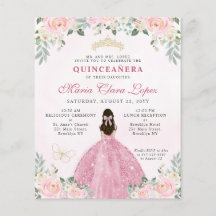 Budget Blush Pink Gold Floral Princess Quinceañera