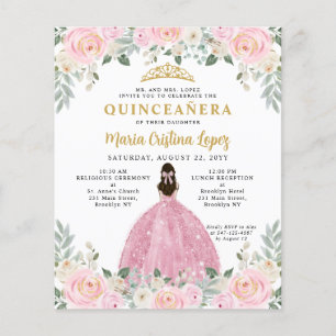 Budget Blush Pink Gold Floral Princess Quinceañera