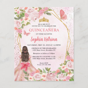Budget Blush Pink Gold Floral Princess Quinceañera