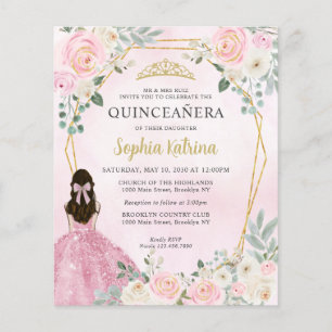 Budget Blush Pink Gold Floral Princess Quinceañera