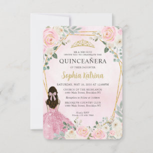 Budget Blush Pink Gold Floral Princess Quinceañera Notitiekaartje