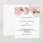 Budget Blush Pink Gold Floral Wedding Invitation (Voorkant / Achterkant)