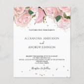 Budget Blush Pink Gold Floral Wedding Invitation (Voorkant)