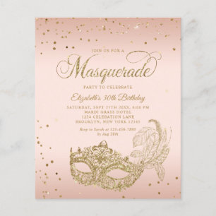 BUDGET Blush Pink Gold Glitter Masquerade Verjaard