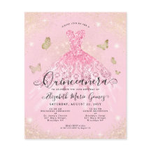 Budget Blush Pink Gold Gown Quinceanera Invite