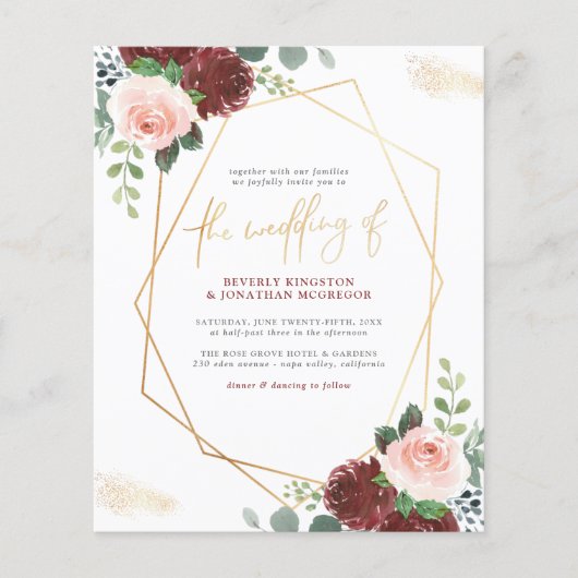 Budget Blush Pink & Gold Modern Geometric Wedding (Voorkant)