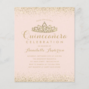 Budget Blush Pink Gold Quinceañera Tiara Invite