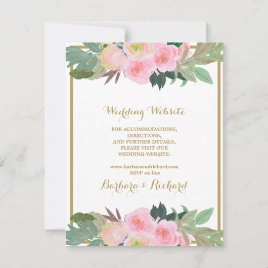 Budget Blush Pink Gold Romantic Floral Wedding Kaart (Achterkant)