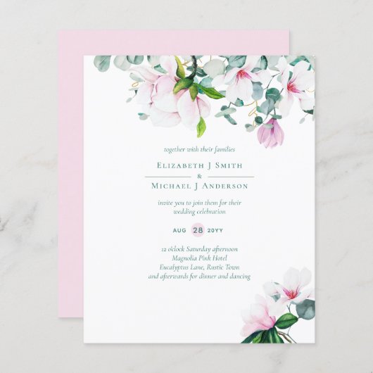 BUDGET Blush Pink Magnolias Sage Eucalyptus Wed (Voorkant / Achterkant)