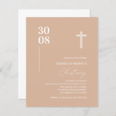 Budget Blush Pink Minimalist Christening Uitnodigi (Voorkant / Achterkant)