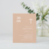 Budget Blush Pink Minimalist Christening Uitnodigi (Staand voorkant)