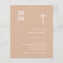 Budget Blush Pink Minimalist Christening Uitnodigi