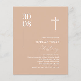 Budget Blush Pink Minimalist Christening Uitnodigi