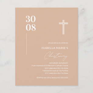 Budget Blush Pink Minimalist Christening Uitnodigi