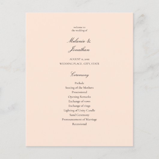 Budget Blush Pink Pastel Wedding Ceremony Flyer (Voorkant)