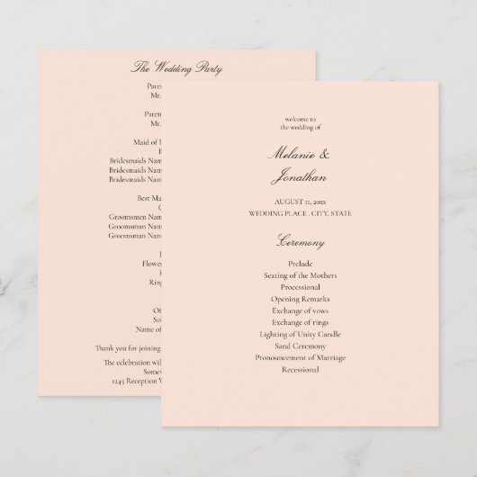 Budget Blush Pink Pastel Wedding Programme (Voorkant / Achterkant)