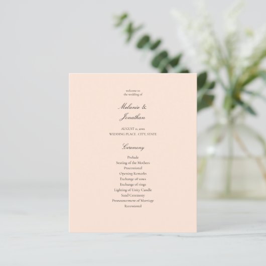 Budget Blush Pink Pastel Wedding Programme (Staand voorkant)