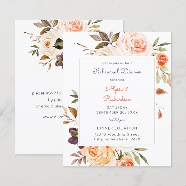 Budget Blush Pink & Peach Floral repeal Dinner (Voorkant / Achterkant)