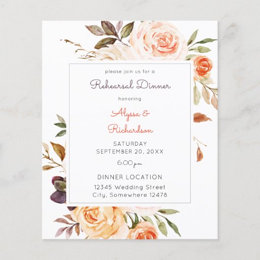 Budget Blush Pink & Peach Floral repeal Dinner Flyer (Voorkant)