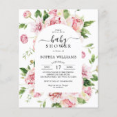 Budget Blush Pink Peonies Baby shower Uitnodiging (Voorkant)