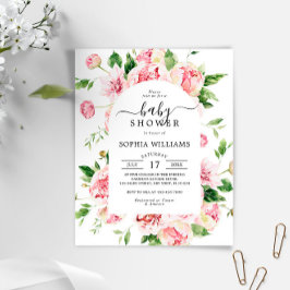 Budget Blush Pink Peonies Baby shower Uitnodiging