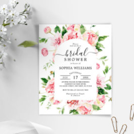 Budget Blush Pink Peonies Bridal Shower Invitation