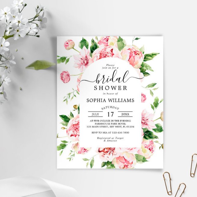 Budget Blush Pink Peonies Bridal Shower Invitation (Creator heeft geüpload)