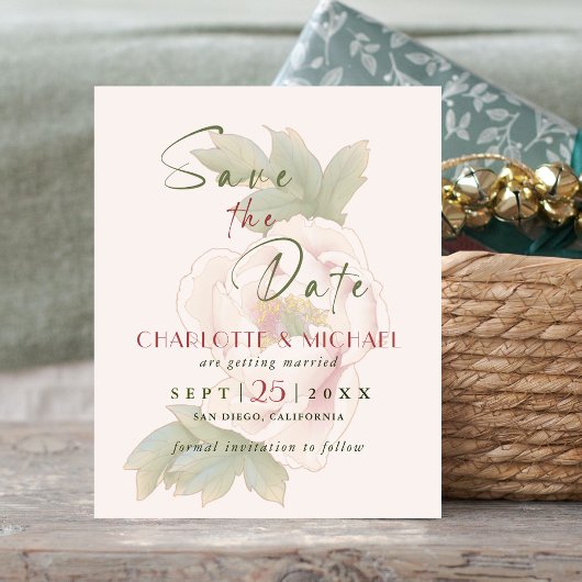 BUDGET Blush Pink Peony Weddenschap Save the Date