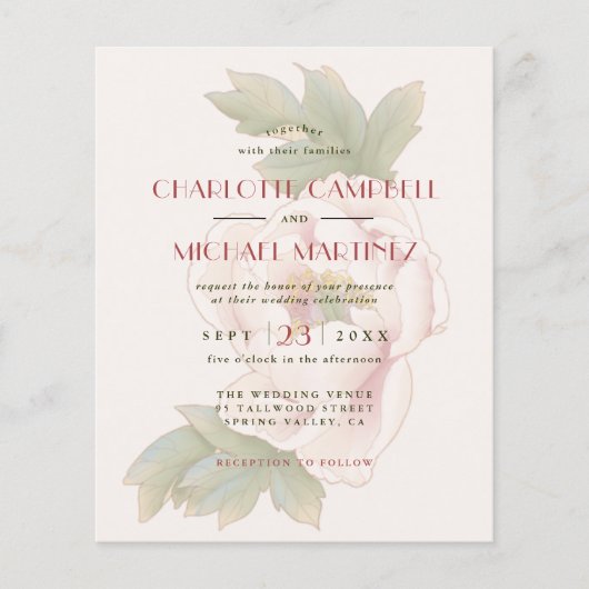 BUDGET Blush Pink Pony Floral Weddenschap Uitnodig (Voorkant)