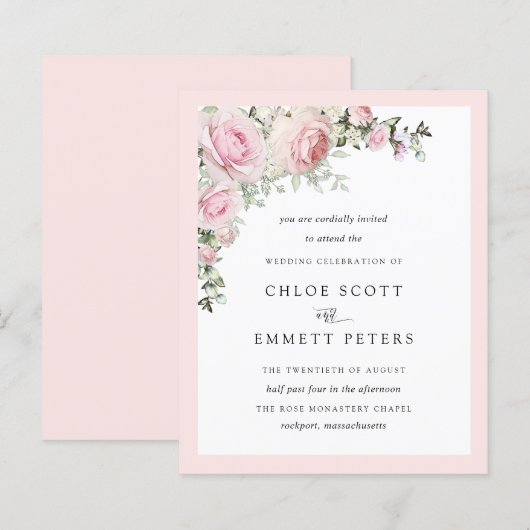 Budget Blush Pink Rose Floral Weddenschap (Voorkant / Achterkant)