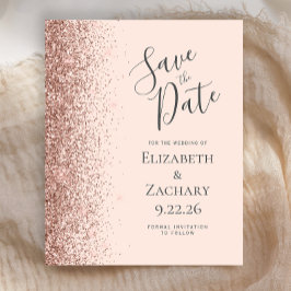 Budget Blush Pink Rose Gold Glitter Save the Date