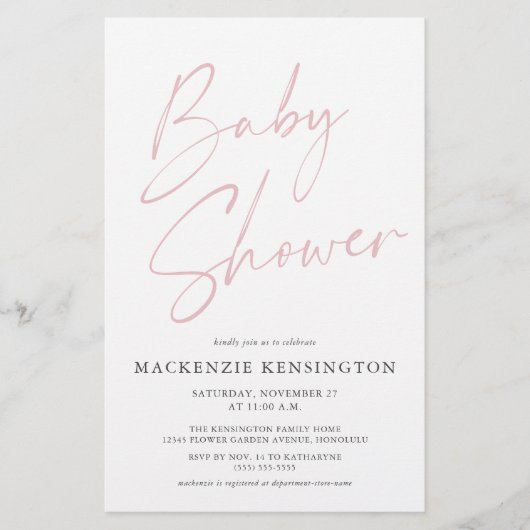 Budget Blush Pink Simple Script Baby shower FLYER (Voorkant)