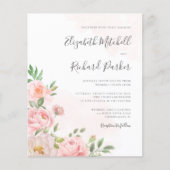 Budget Blush Pink Waterverf Floral Wedding Invite (Voorkant)